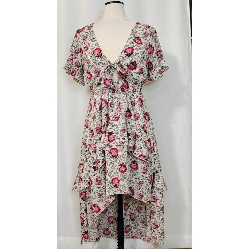 Nasty Gal women’s sz 8 Floral Hipster Hippie Festival Ruffle Tie front Dress